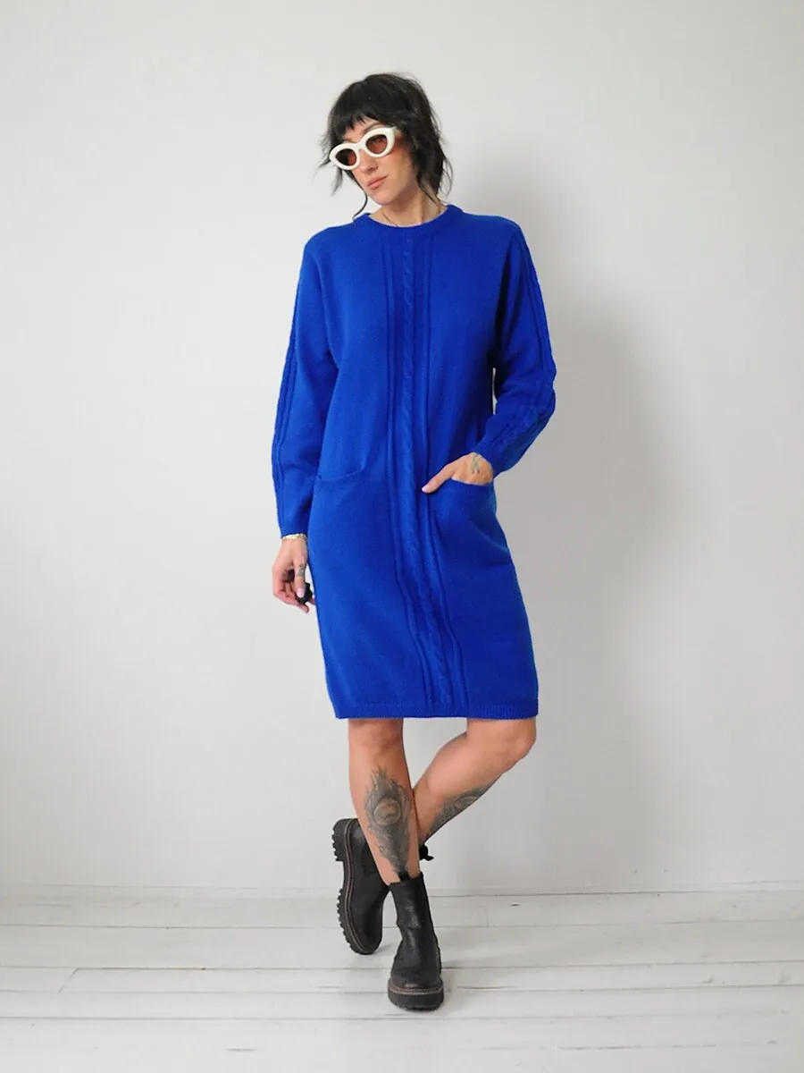 1980's Cobalt Cableknit Sweater Dress