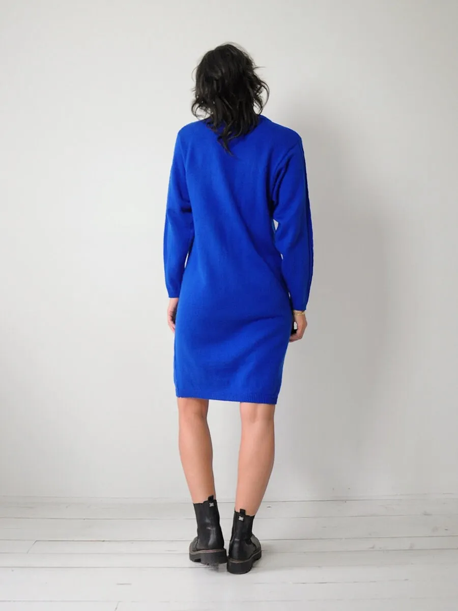1980's Cobalt Cableknit Sweater Dress