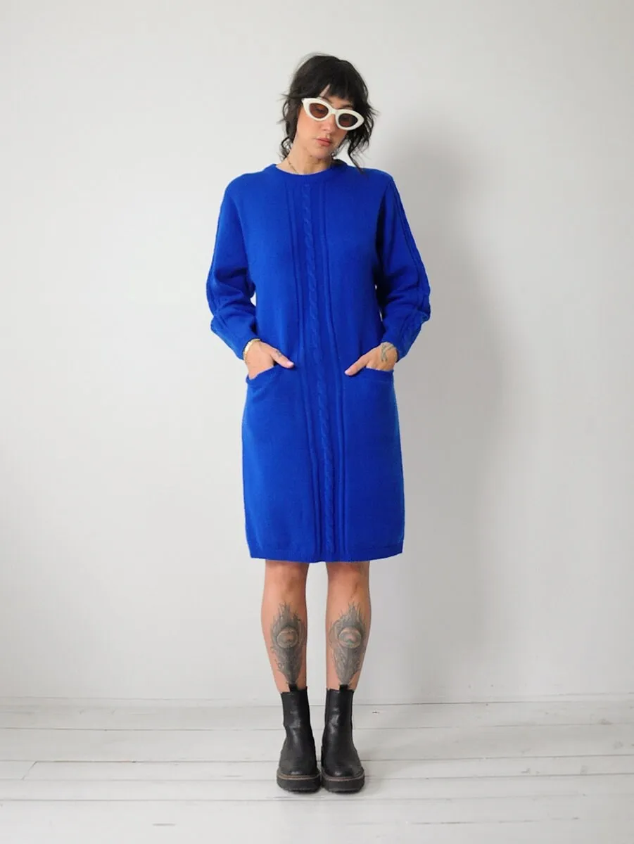 1980's Cobalt Cableknit Sweater Dress