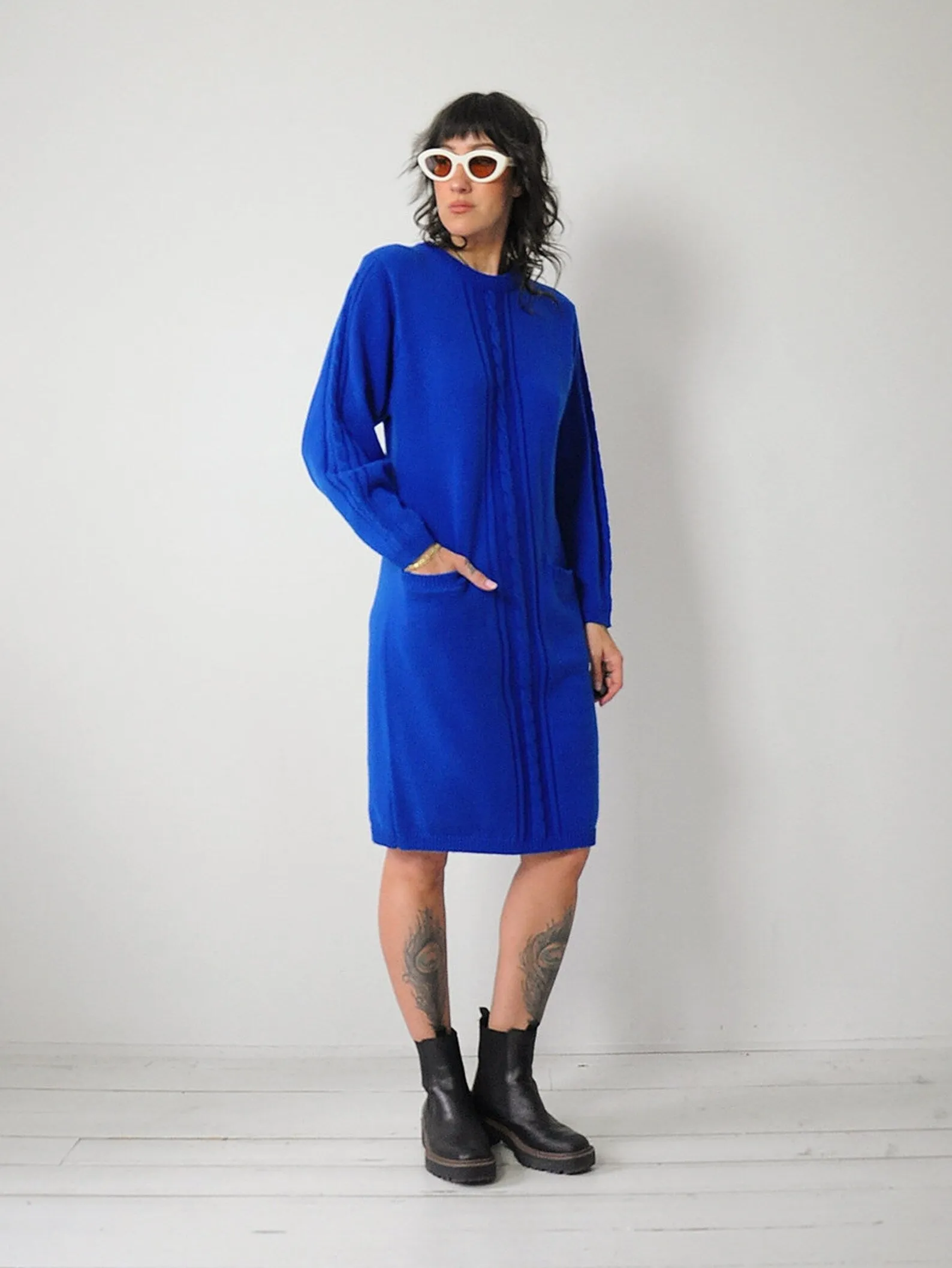 1980's Cobalt Cableknit Sweater Dress