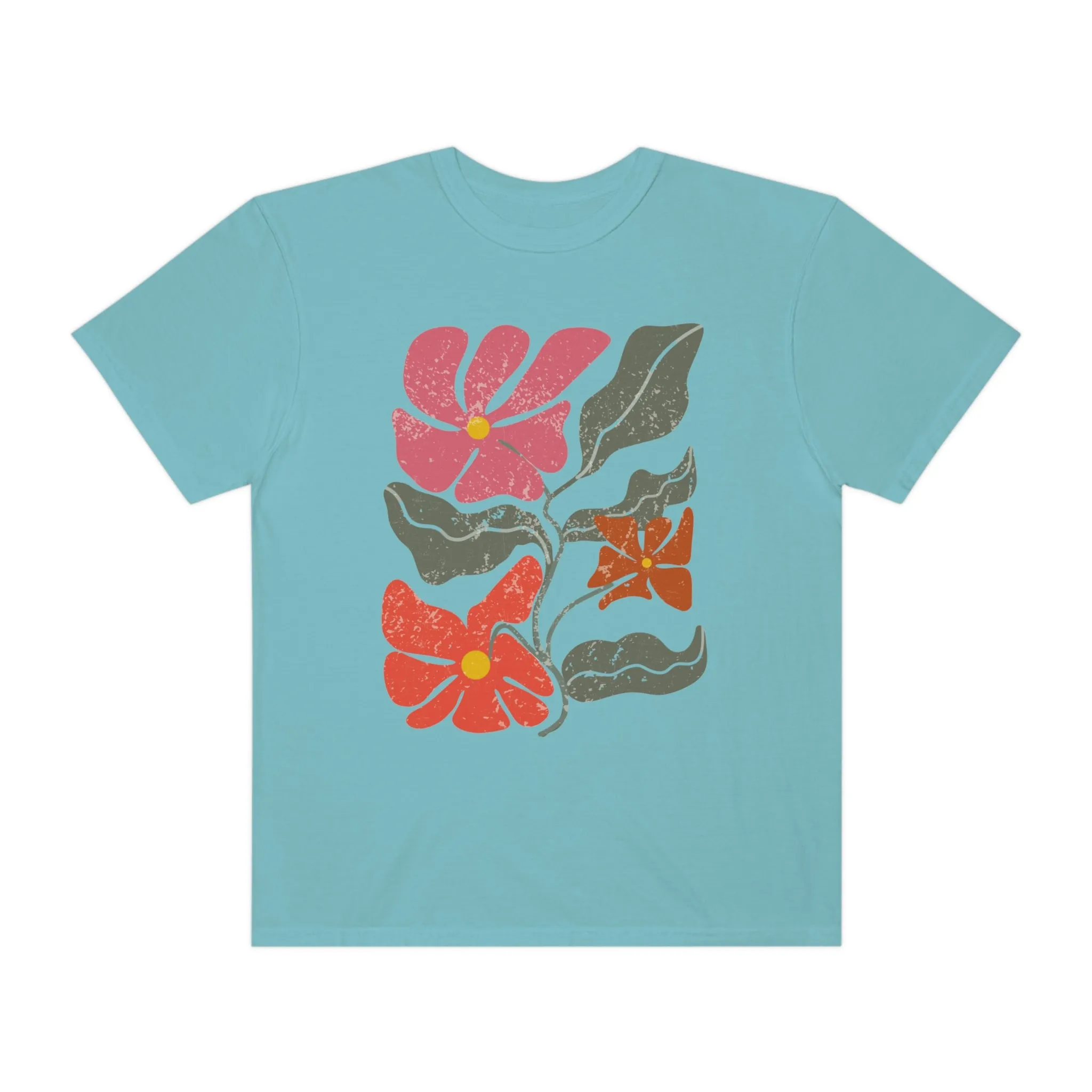 Abstract Boho Flowers Comfort Colors T-Shirt, Women's Boho Distressed-Look Design, Folk Art Design T-Shirtf
