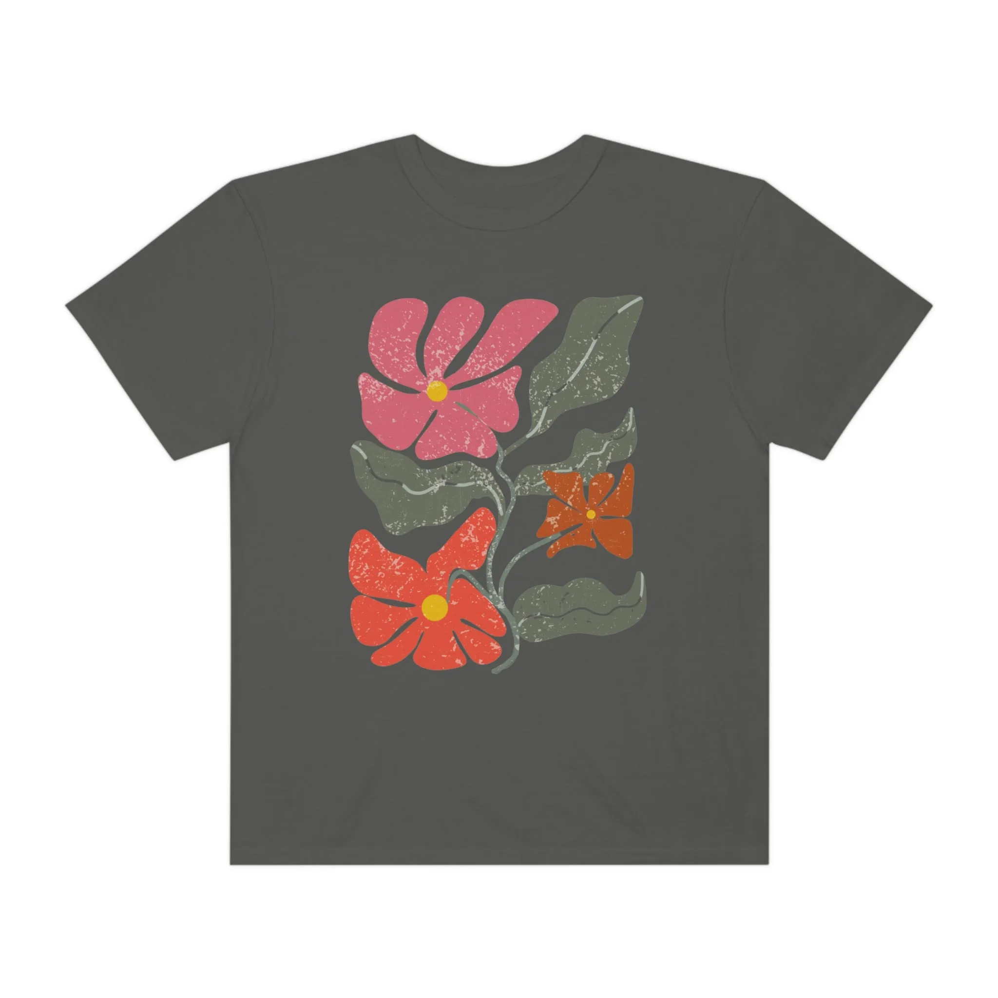 Abstract Boho Flowers Comfort Colors T-Shirt, Women's Boho Distressed-Look Design, Folk Art Design T-Shirtf