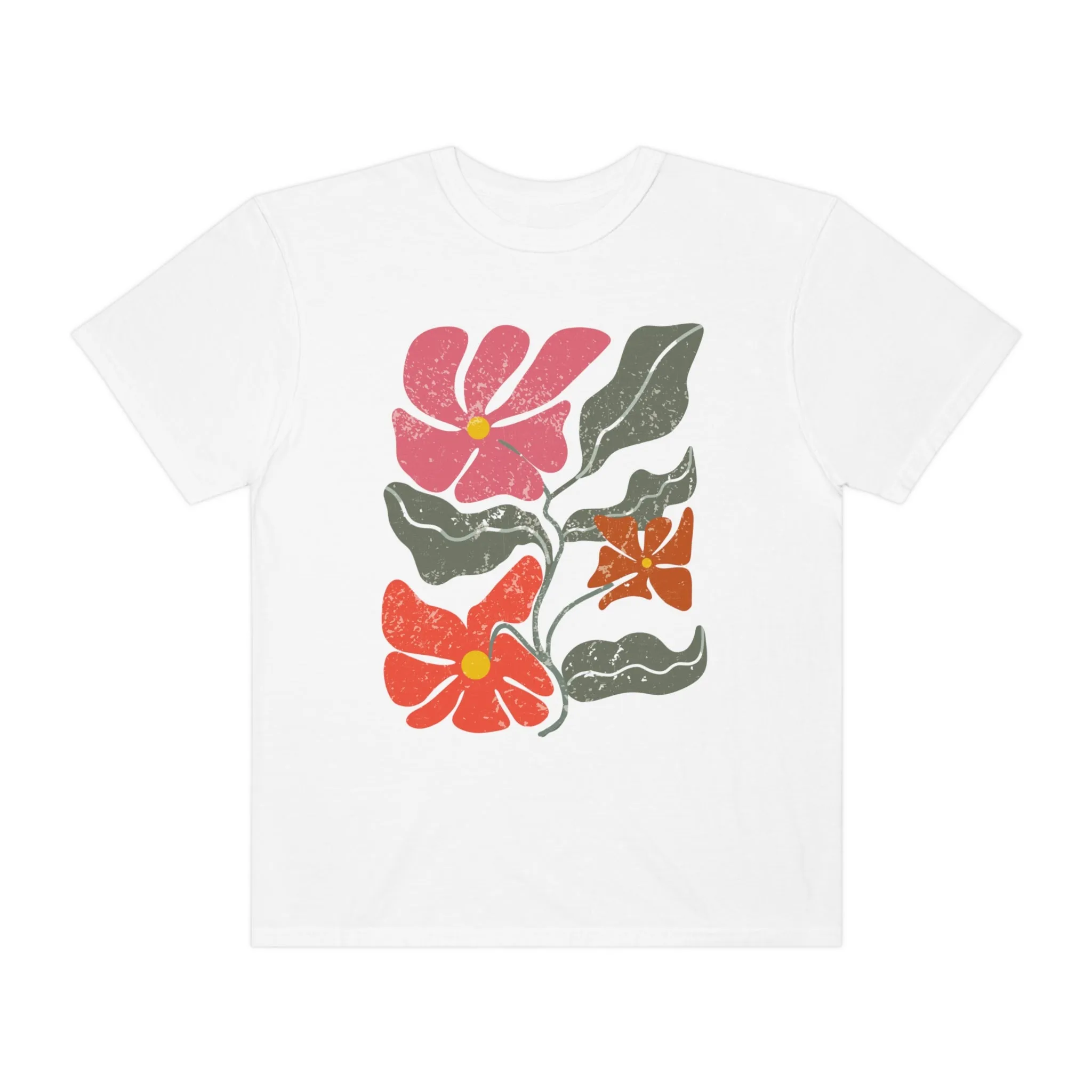 Abstract Boho Flowers Comfort Colors T-Shirt, Women's Boho Distressed-Look Design, Folk Art Design T-Shirtf
