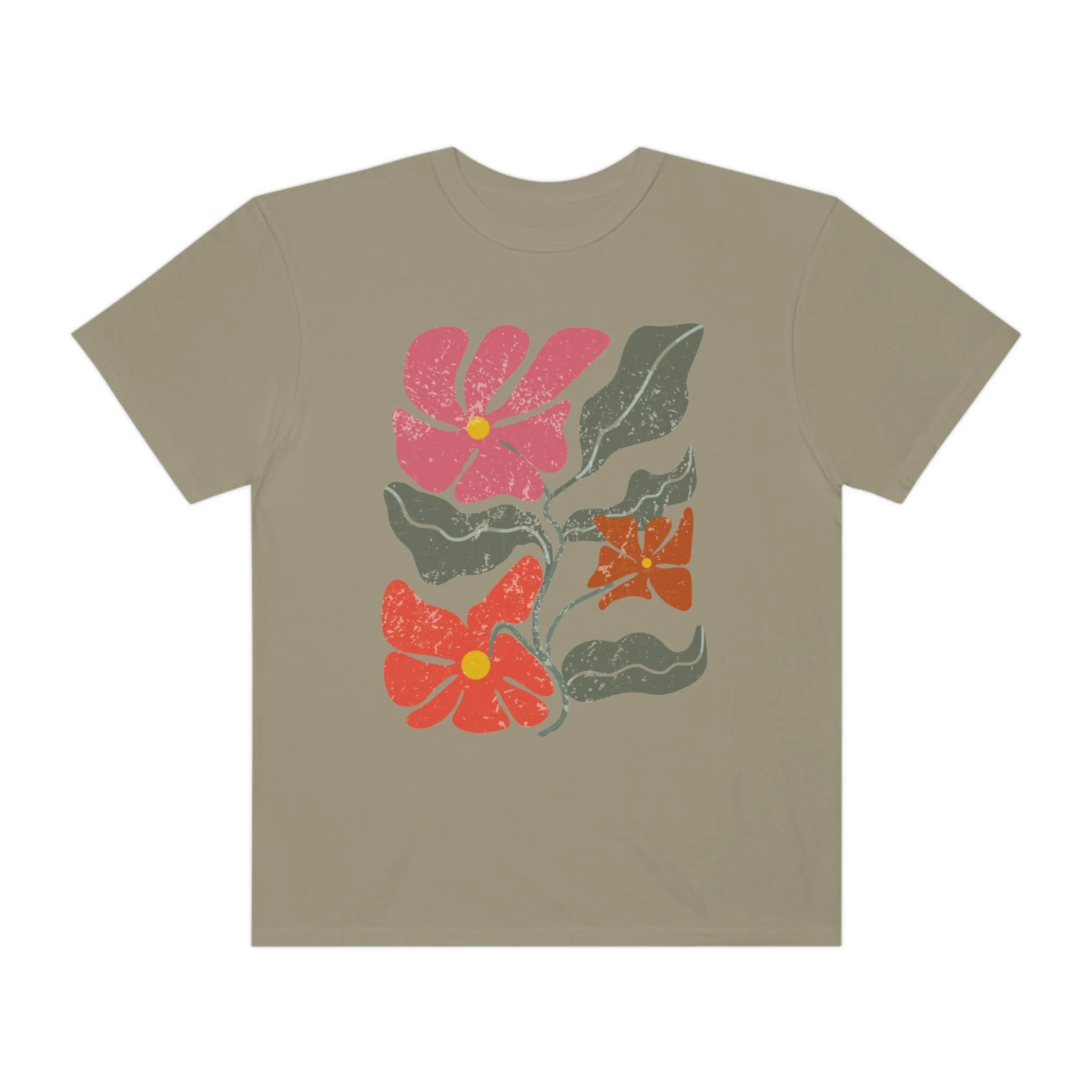 Abstract Boho Flowers Comfort Colors T-Shirt, Women's Boho Distressed-Look Design, Folk Art Design T-Shirtf