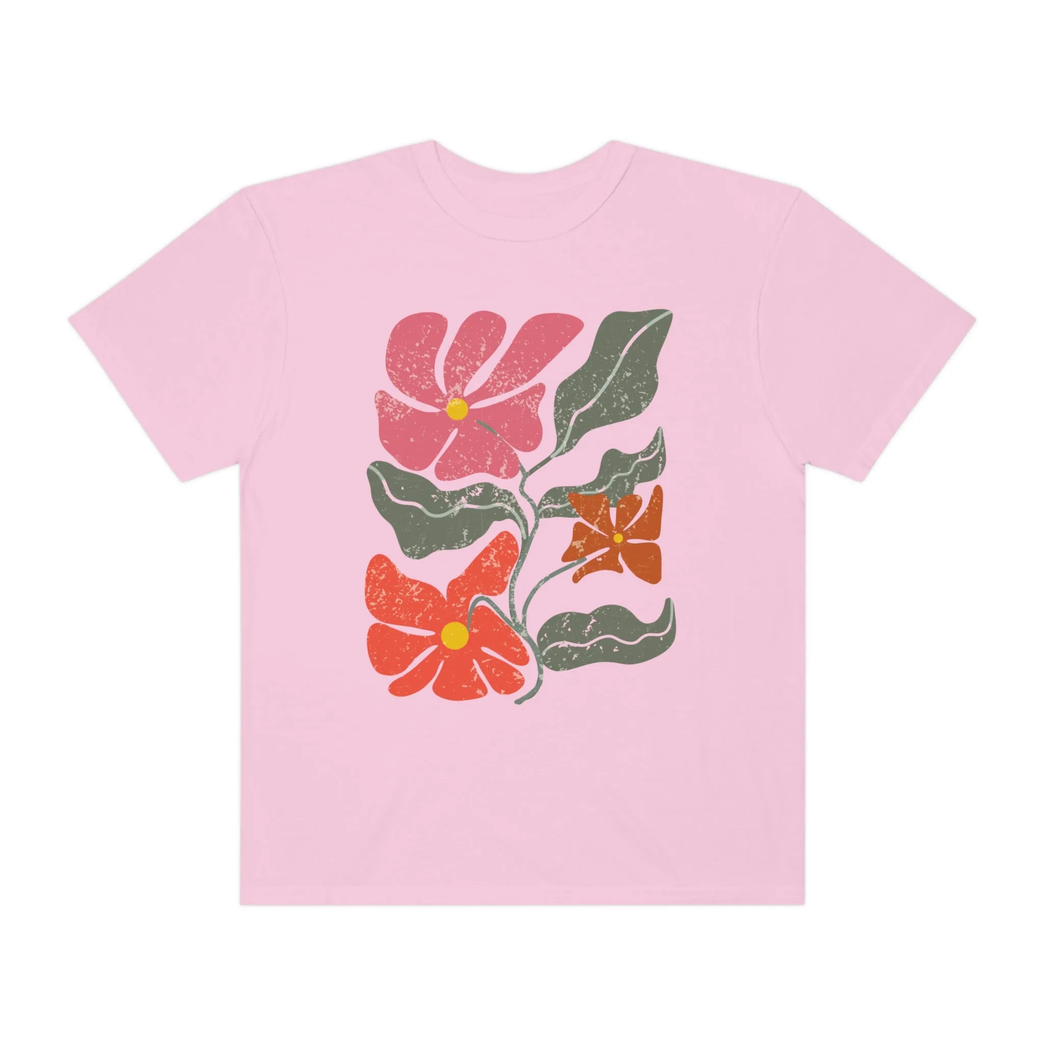 Abstract Boho Flowers Comfort Colors T-Shirt, Women's Boho Distressed-Look Design, Folk Art Design T-Shirtf