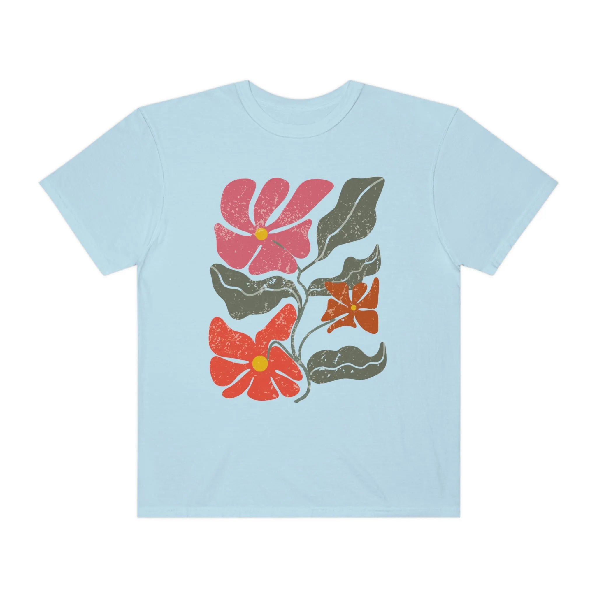 Abstract Boho Flowers Comfort Colors T-Shirt, Women's Boho Distressed-Look Design, Folk Art Design T-Shirtf
