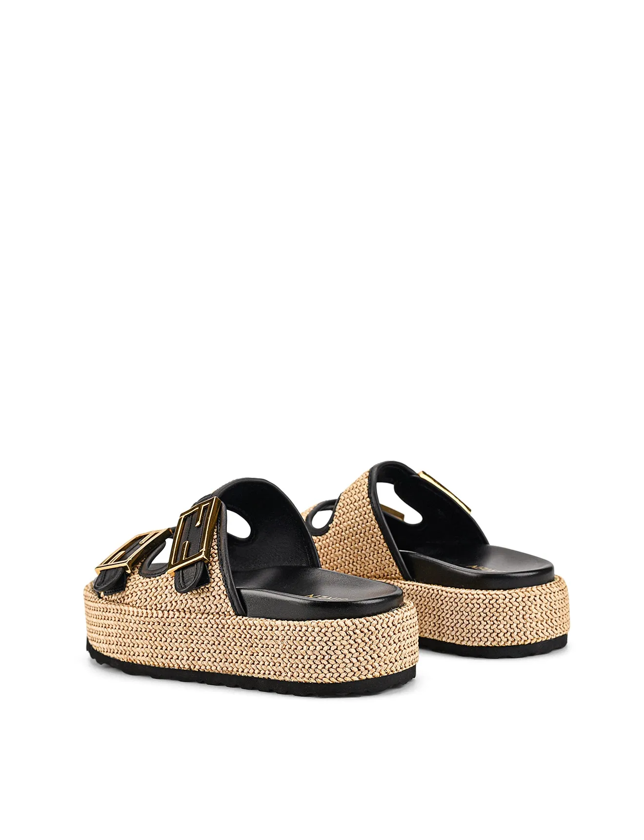 Aphrodite Woven Flatforms - Natural Weave/Black