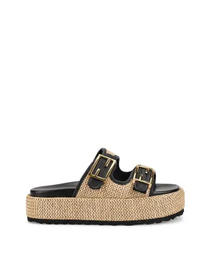 Aphrodite Woven Flatforms - Natural Weave/Black