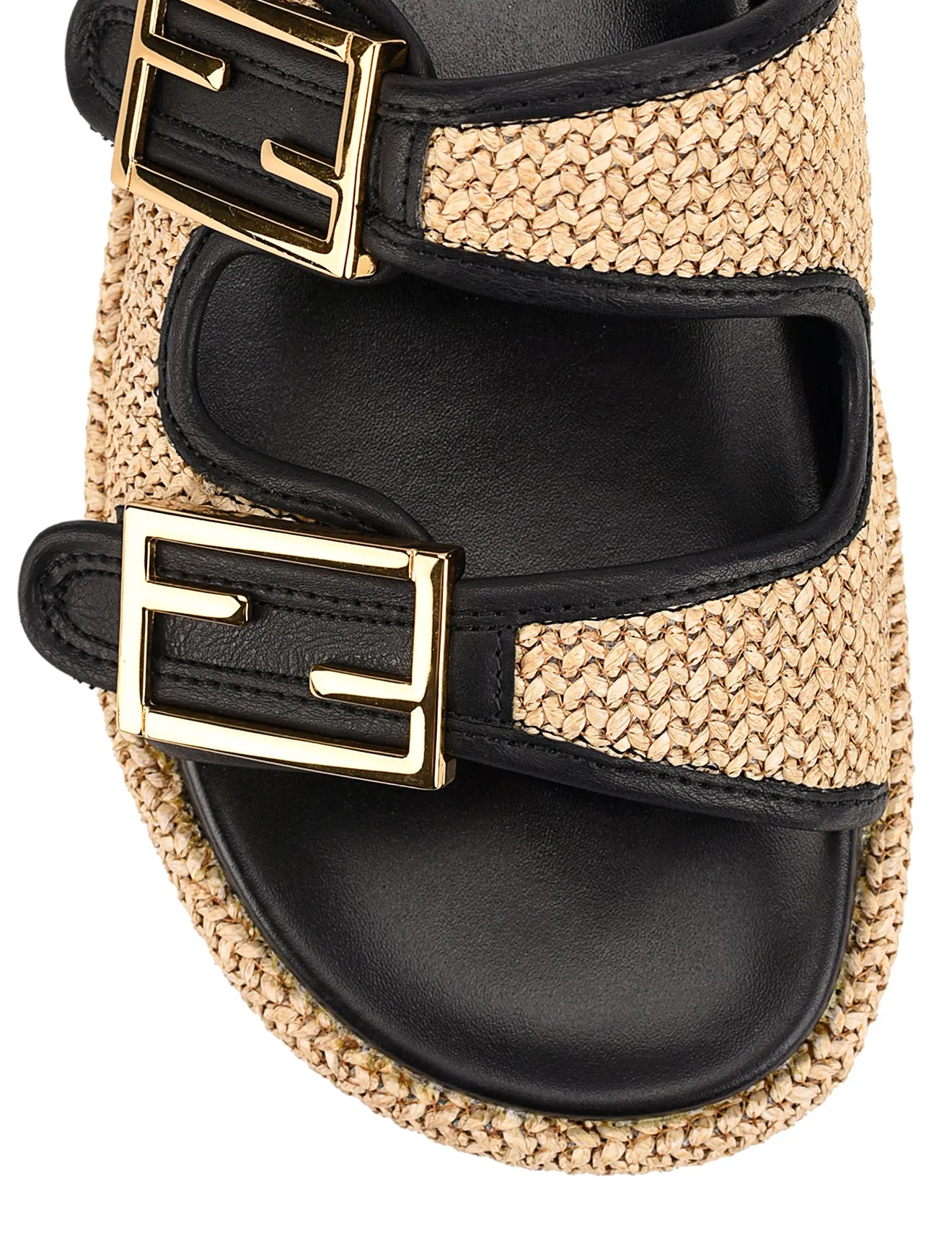 Aphrodite Woven Flatforms - Natural Weave/Black