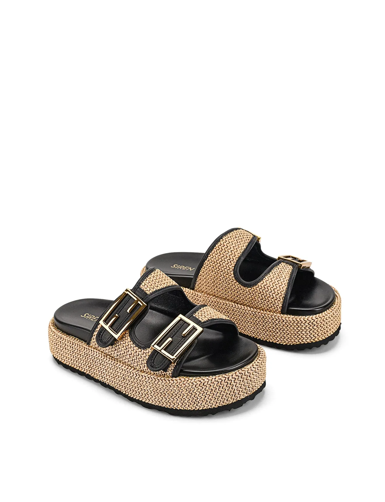 Aphrodite Woven Flatforms - Natural Weave/Black