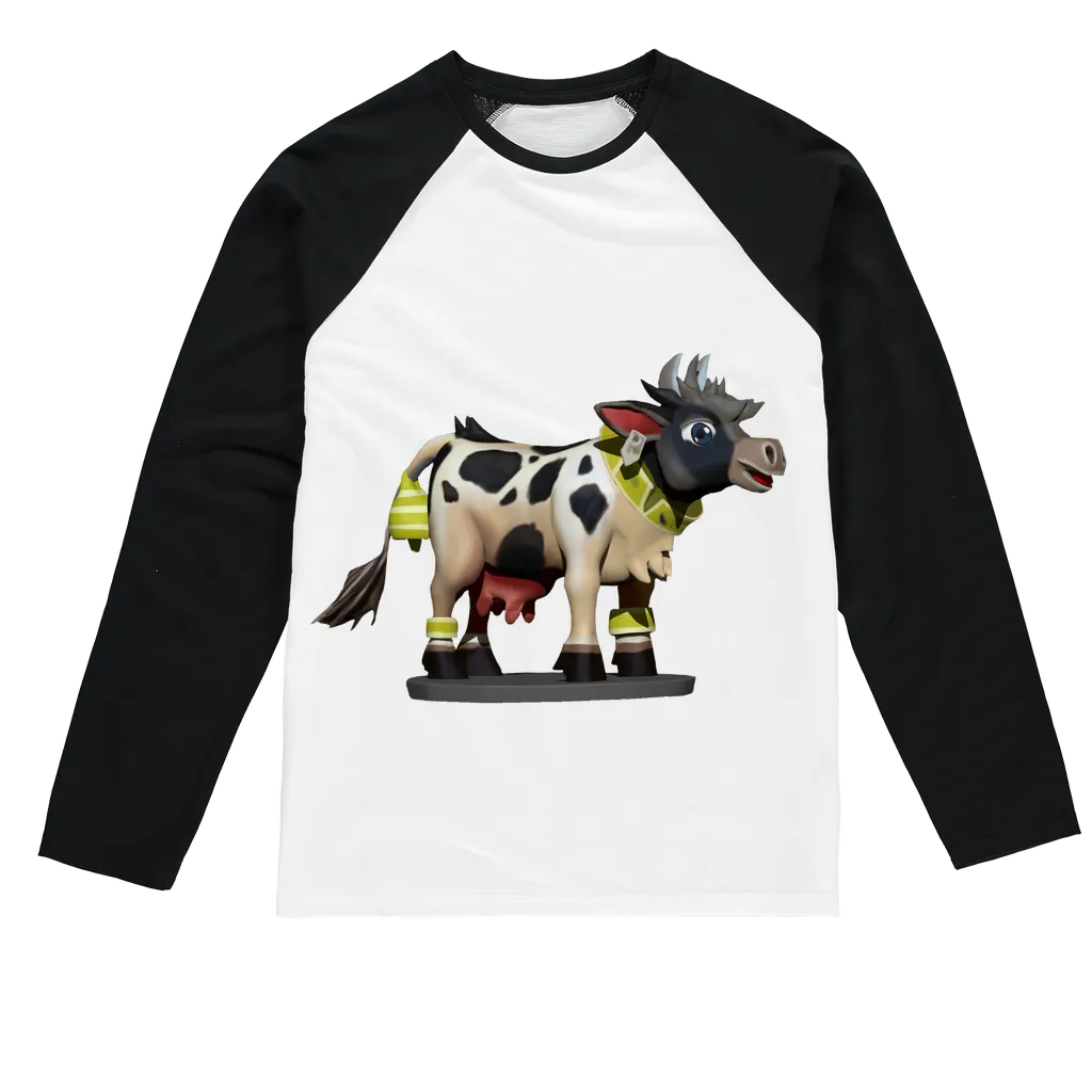 Black and White Cow Sublimation Baseball Long Sleeve T-Shirt