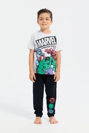 Boys White And Black Avengers Pyjama Set (2 Piece)