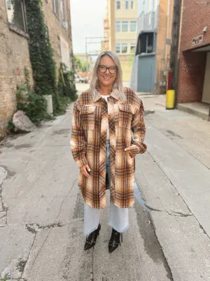 Camel Plaid Long Shacket