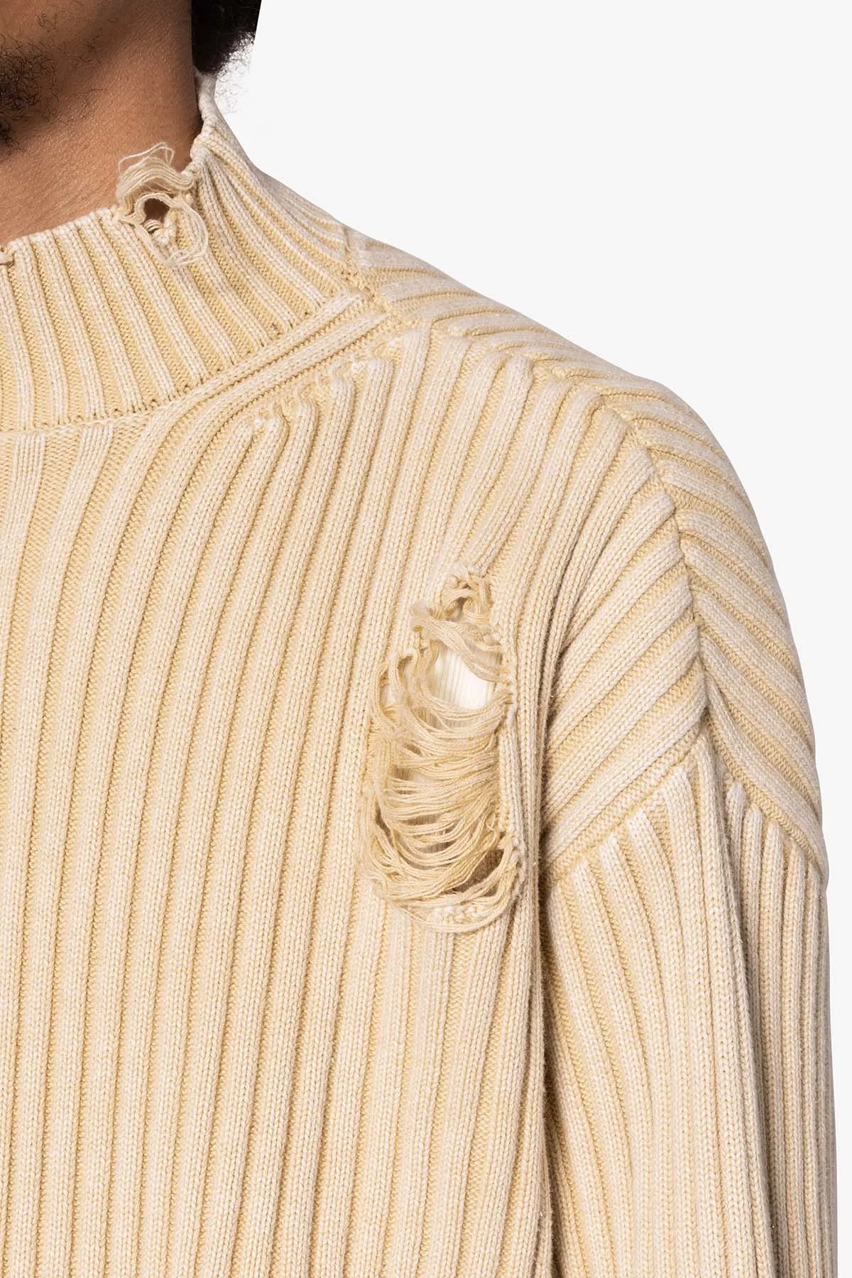 Distressed Crop Knit Sweater - Khaki
