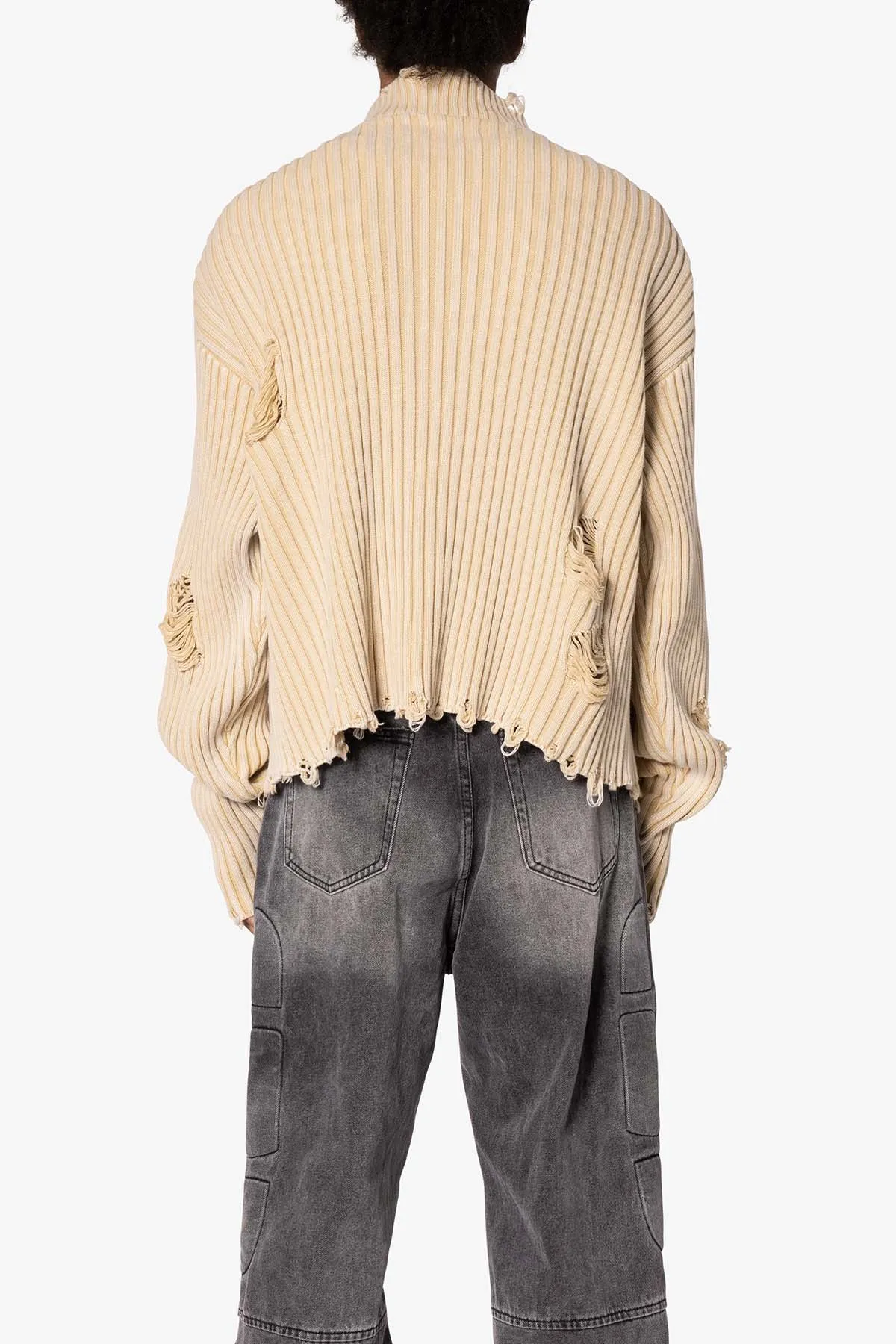 Distressed Crop Knit Sweater - Khaki
