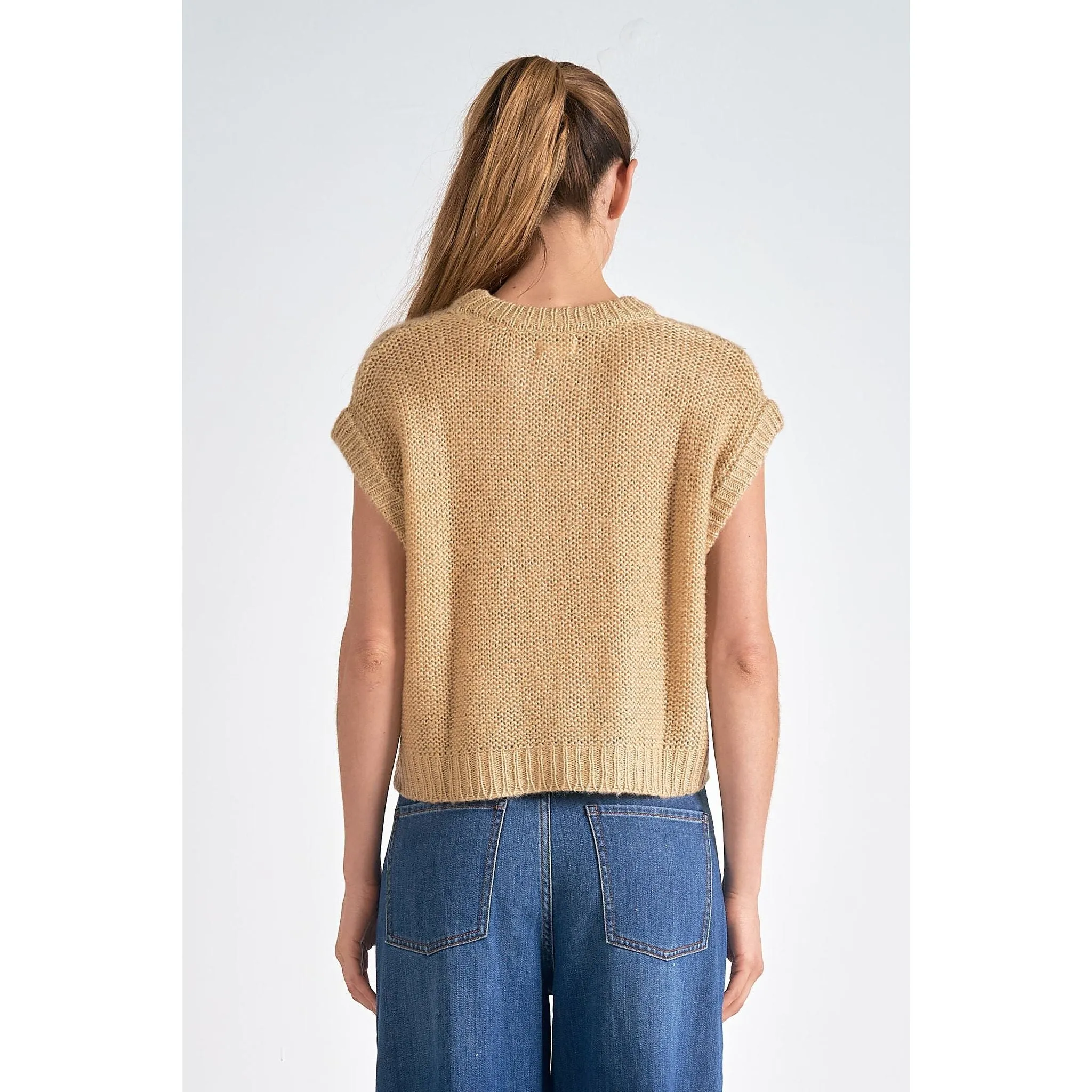 Love Crop Crew Neck Sweater with Cap Sleeves