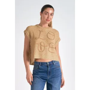 Love Crop Crew Neck Sweater with Cap Sleeves