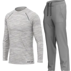Men's White Long Sleeve T Shirt & Light Grey Joggers Set