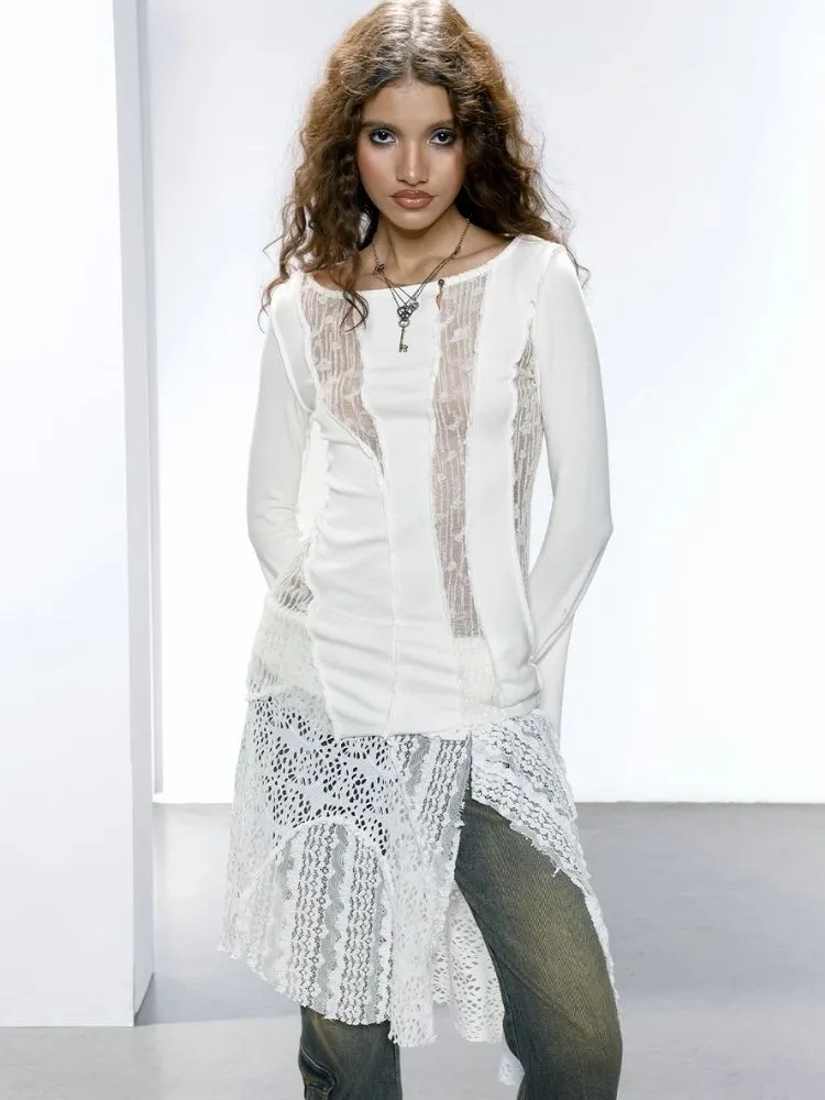 Mesh Patchwork Irregular Crushed T-Shirt【s0000005646】
