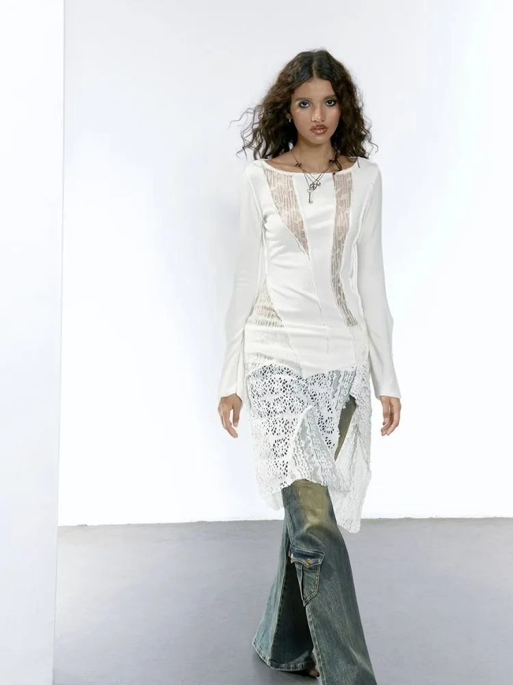 Mesh Patchwork Irregular Crushed T-Shirt【s0000005646】