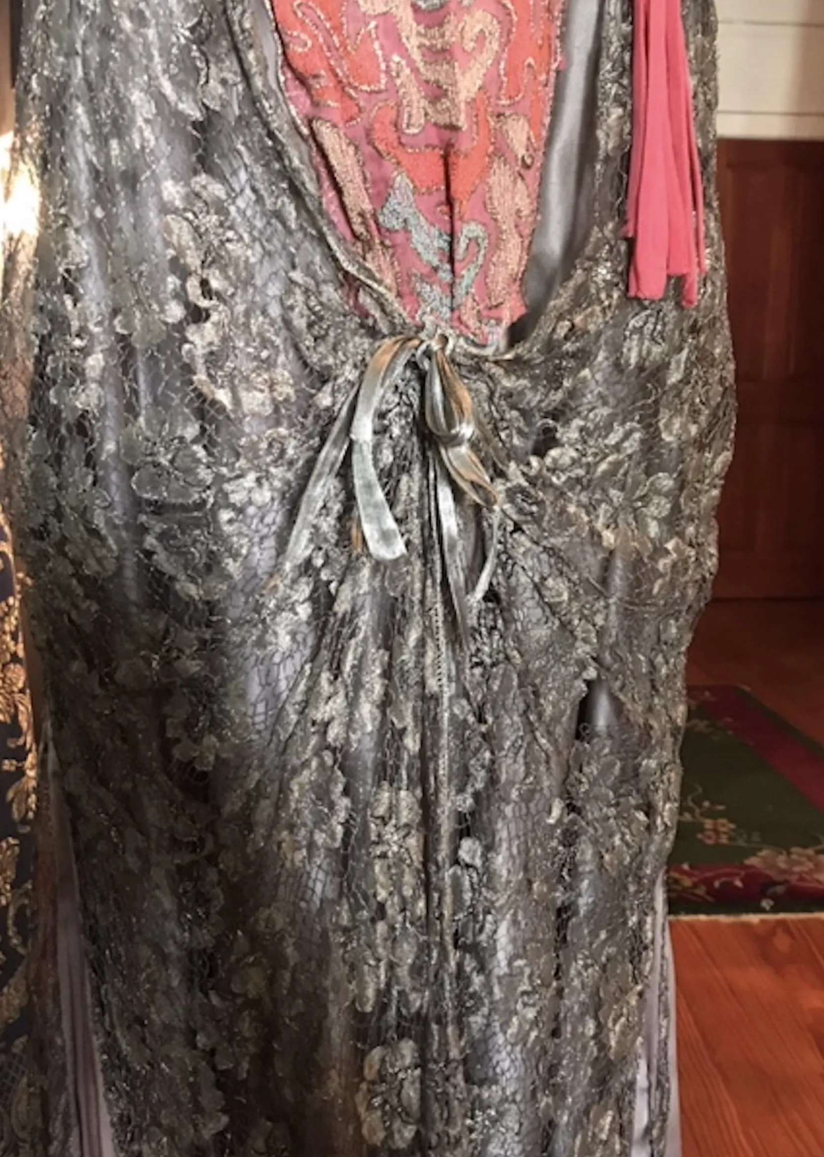 Metallic Lace and Flower Feather dress 20s "Self-love, my liege i not so vile a sin as self neglecting Dauphin in Henry V Shakespeare