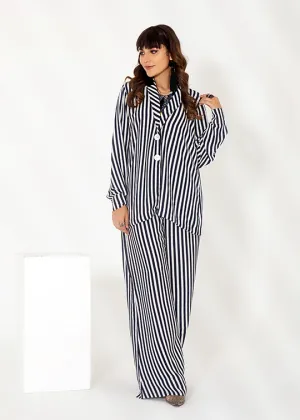 Monochrome Voyage - Black And White Striped Coord Set | Dureshahwar