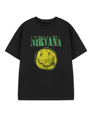 Nirvana Yellow Logo Unisex Kids Black Short Sleeved T-Shirt