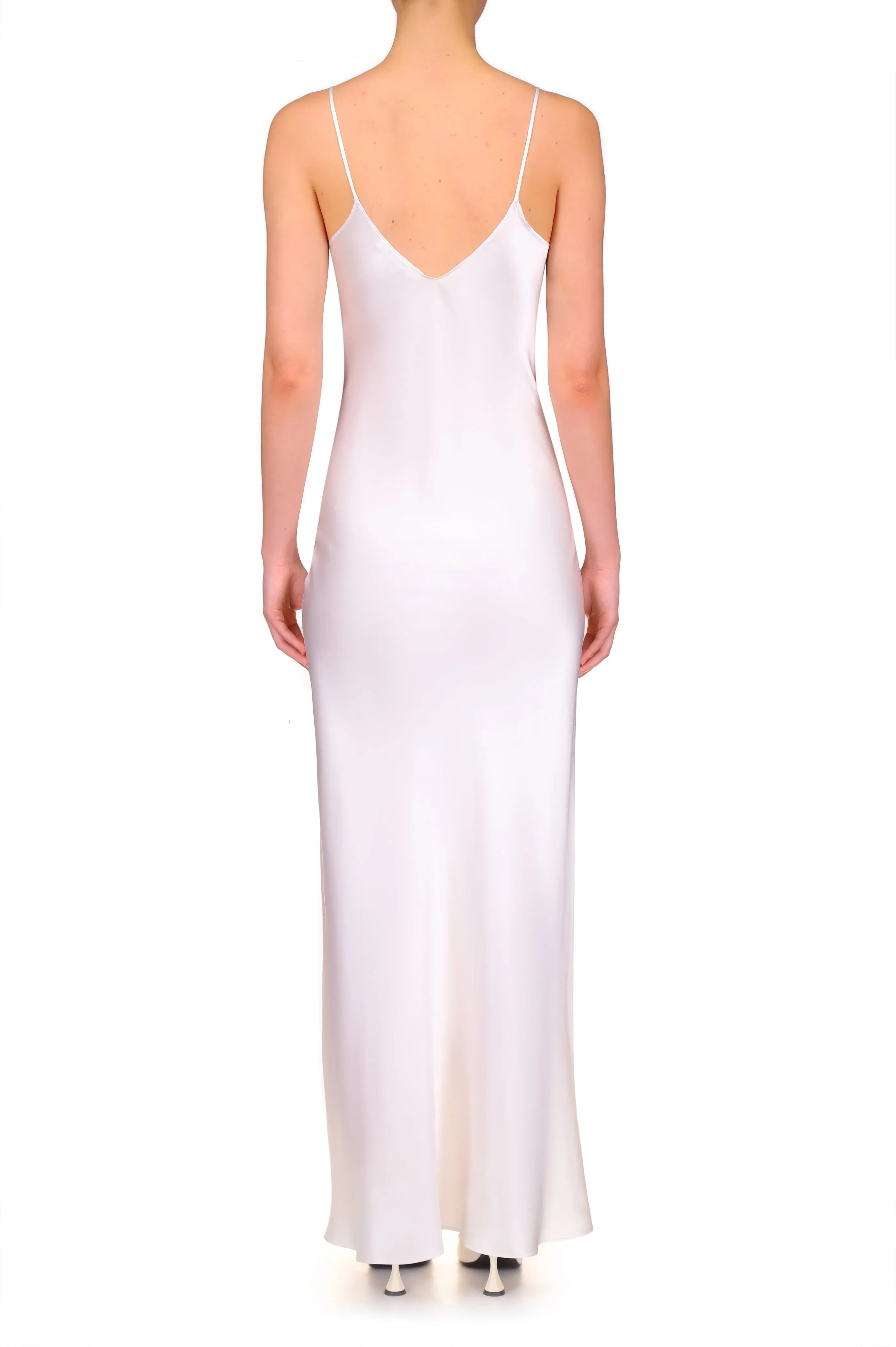 Off White Silk Satin Bias Slip Gown With Silk Flower