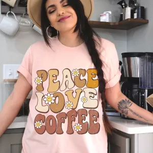 Peace Love Coffee Bella Canvas Unisex Jersey Short Sleeve Tee Trendy Vintage Inspired Design T-Shirt Gift for Coffee Lover