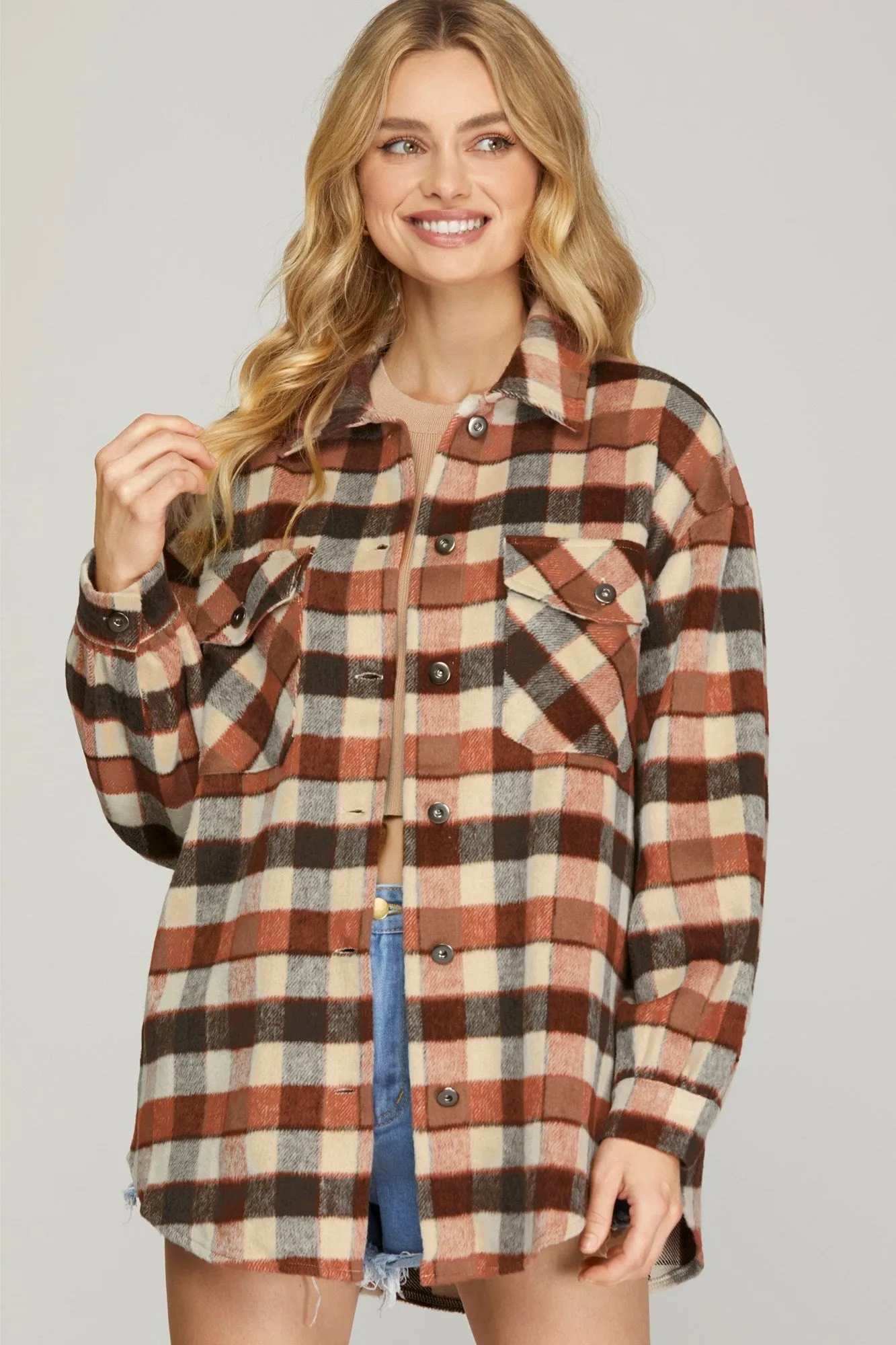 Plaid Shacket - Cinnamon