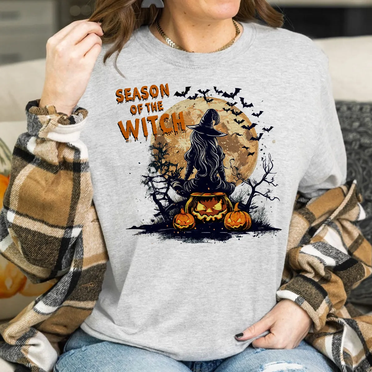 Teesdily | Season Of The Witch Shirt, Funny Vintage Halloween Tshirt Sweatshirt Hoodie Mug, Retro Horror Social Club Tee
