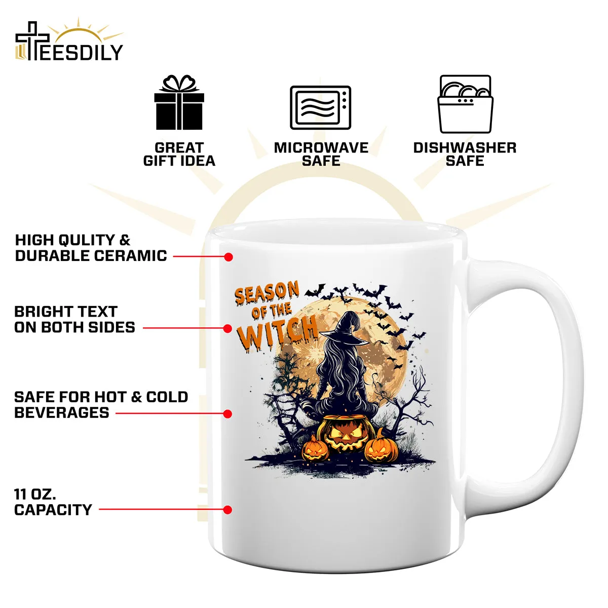 Teesdily | Season Of The Witch Shirt, Funny Vintage Halloween Tshirt Sweatshirt Hoodie Mug, Retro Horror Social Club Tee