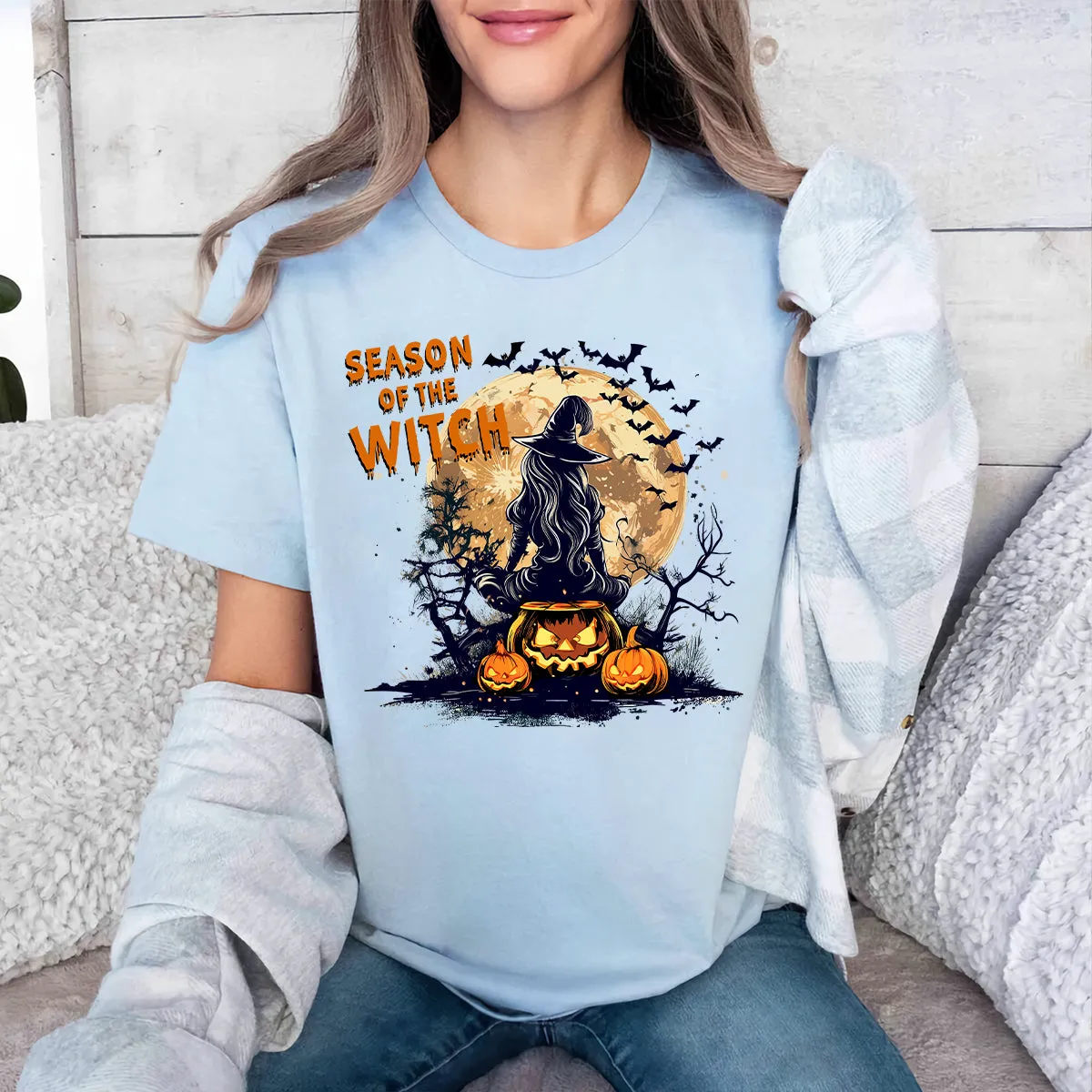 Teesdily | Season Of The Witch Shirt, Funny Vintage Halloween Tshirt Sweatshirt Hoodie Mug, Retro Horror Social Club Tee
