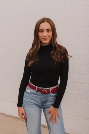 Tell Me A Secret Black Mock Neck Cropped Top