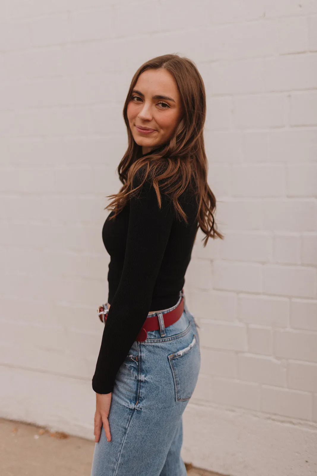 Tell Me A Secret Black Mock Neck Cropped Top