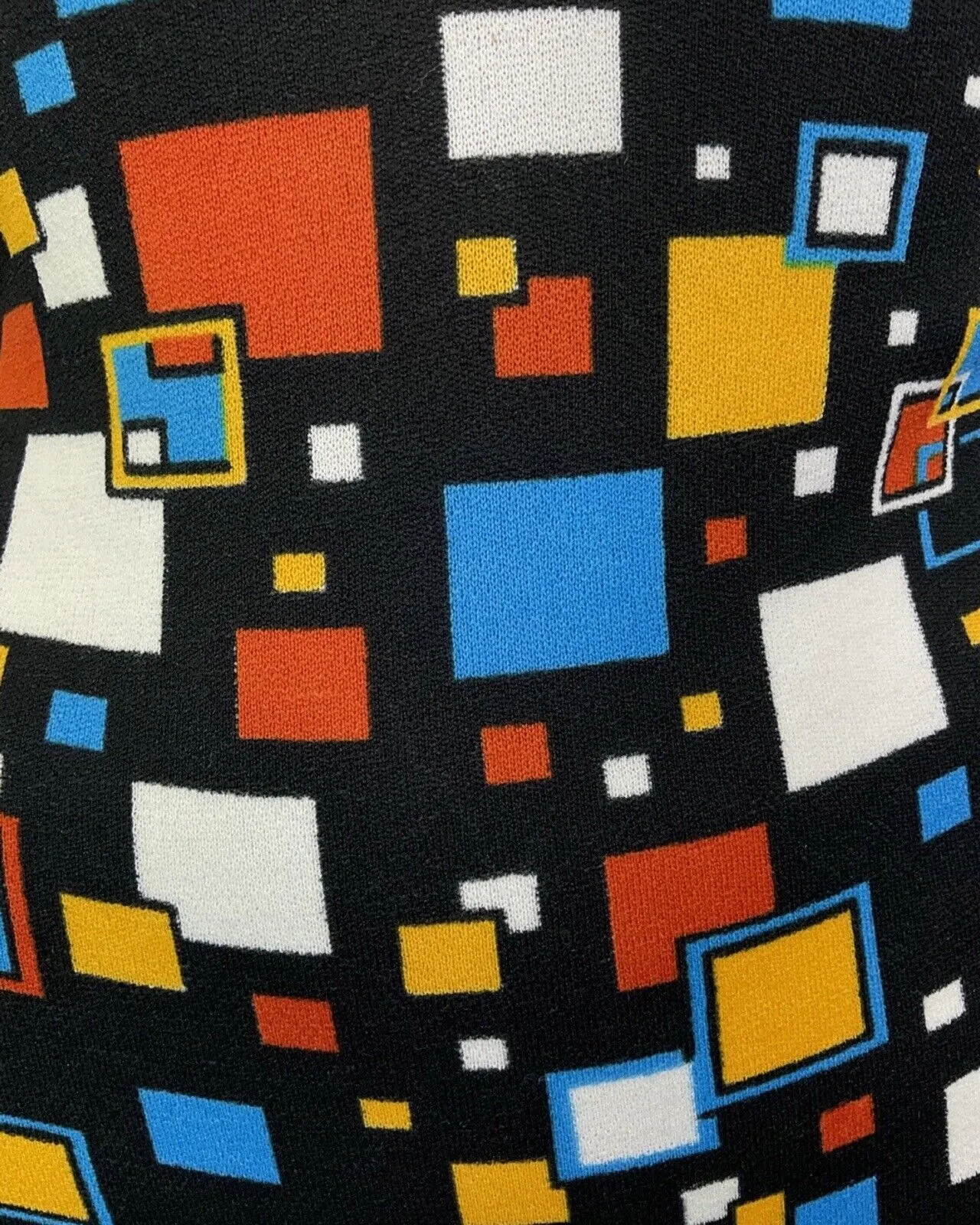 VINTAGE 60s 70s BLACK BLUE YELLOW GEOMETRIC SQUARE MOD SWIMSUIT BODYSUIT 10
