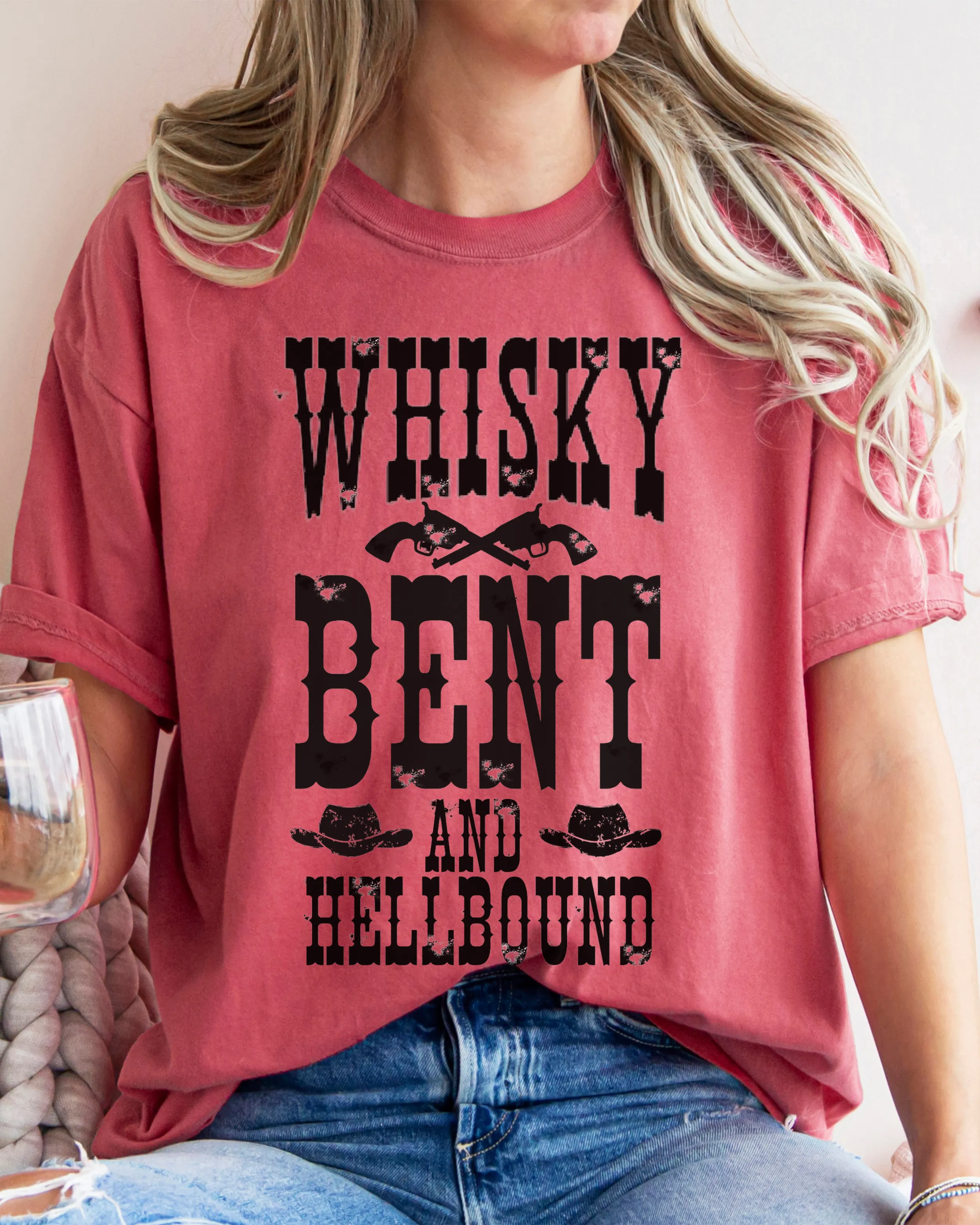 Whisky Bent and Hell Bound Comfort Colors® Shirt, Trendy Women's T-Shirt, Garment Dyed, Western Inspired T-Shirt, Boho T-Shirt