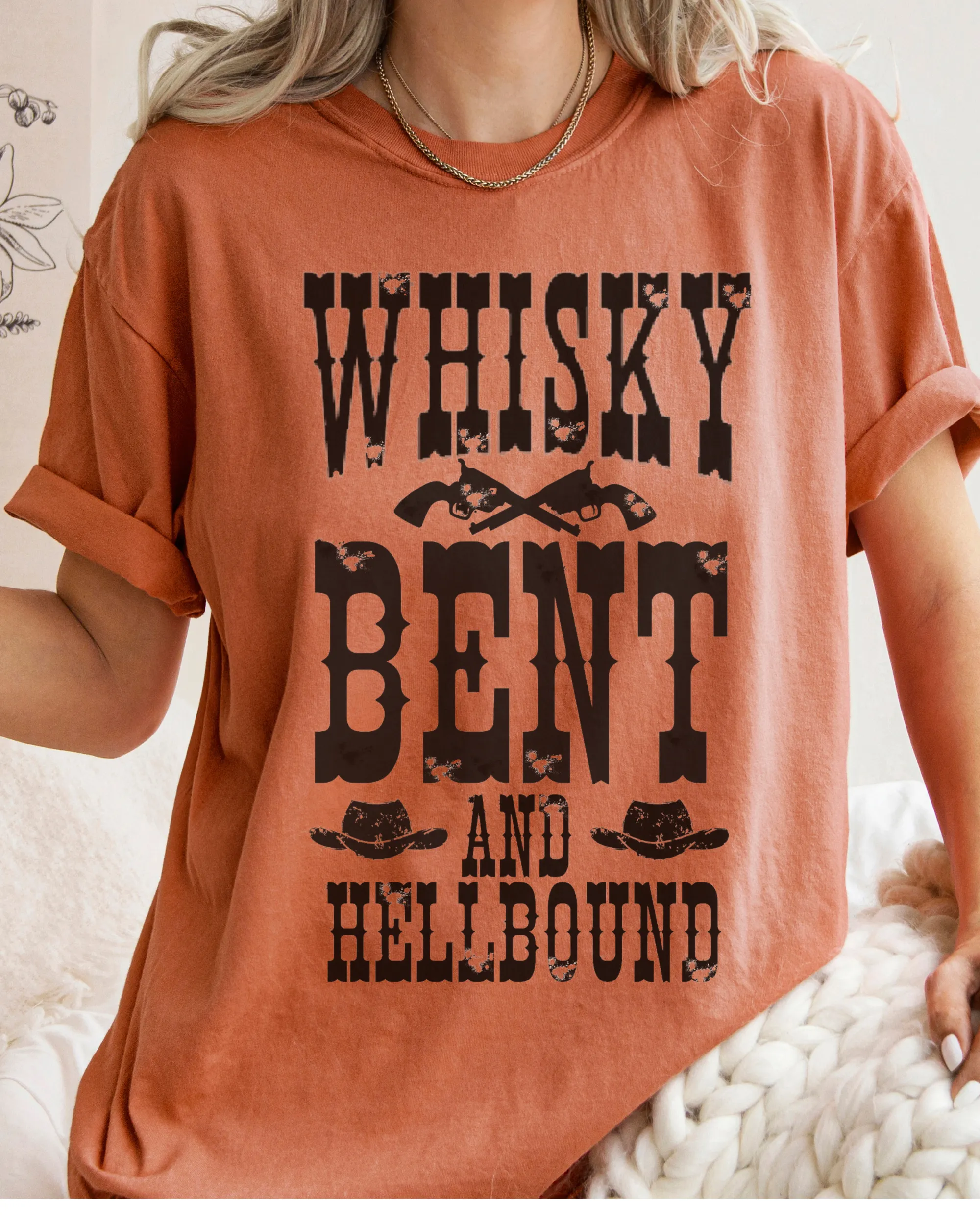Whisky Bent and Hell Bound Comfort Colors® Shirt, Trendy Women's T-Shirt, Garment Dyed, Western Inspired T-Shirt, Boho T-Shirt